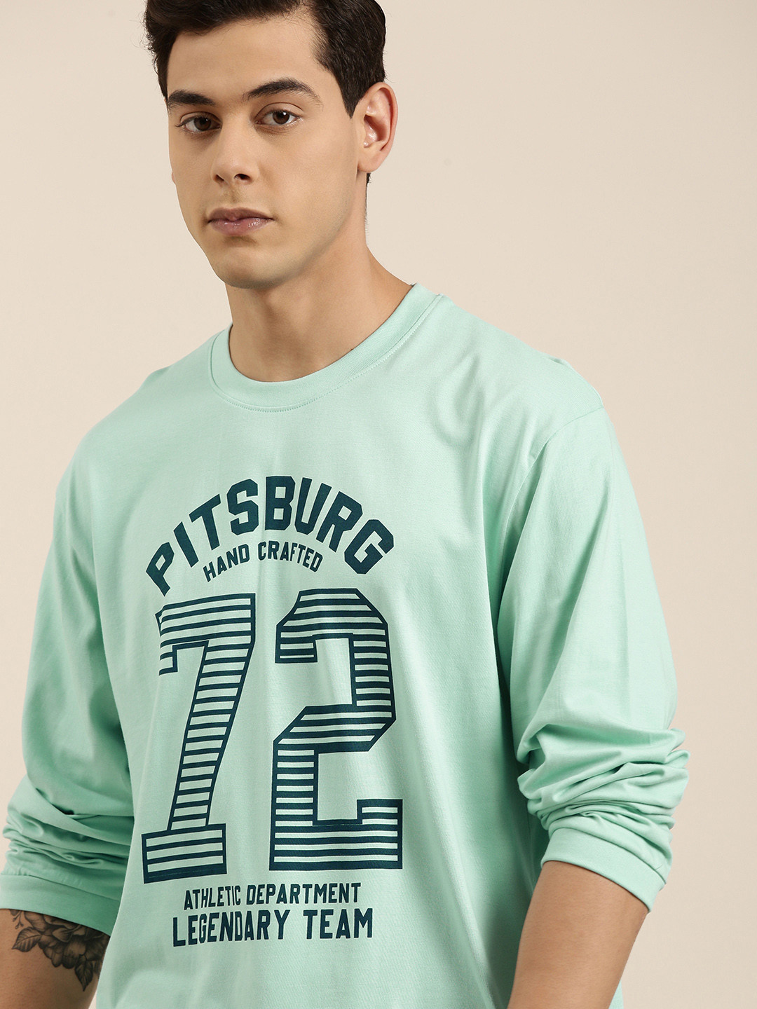 DILLINGER Men Turquoise Blue Typography Printed Pure Cotton Oversized T-shirt