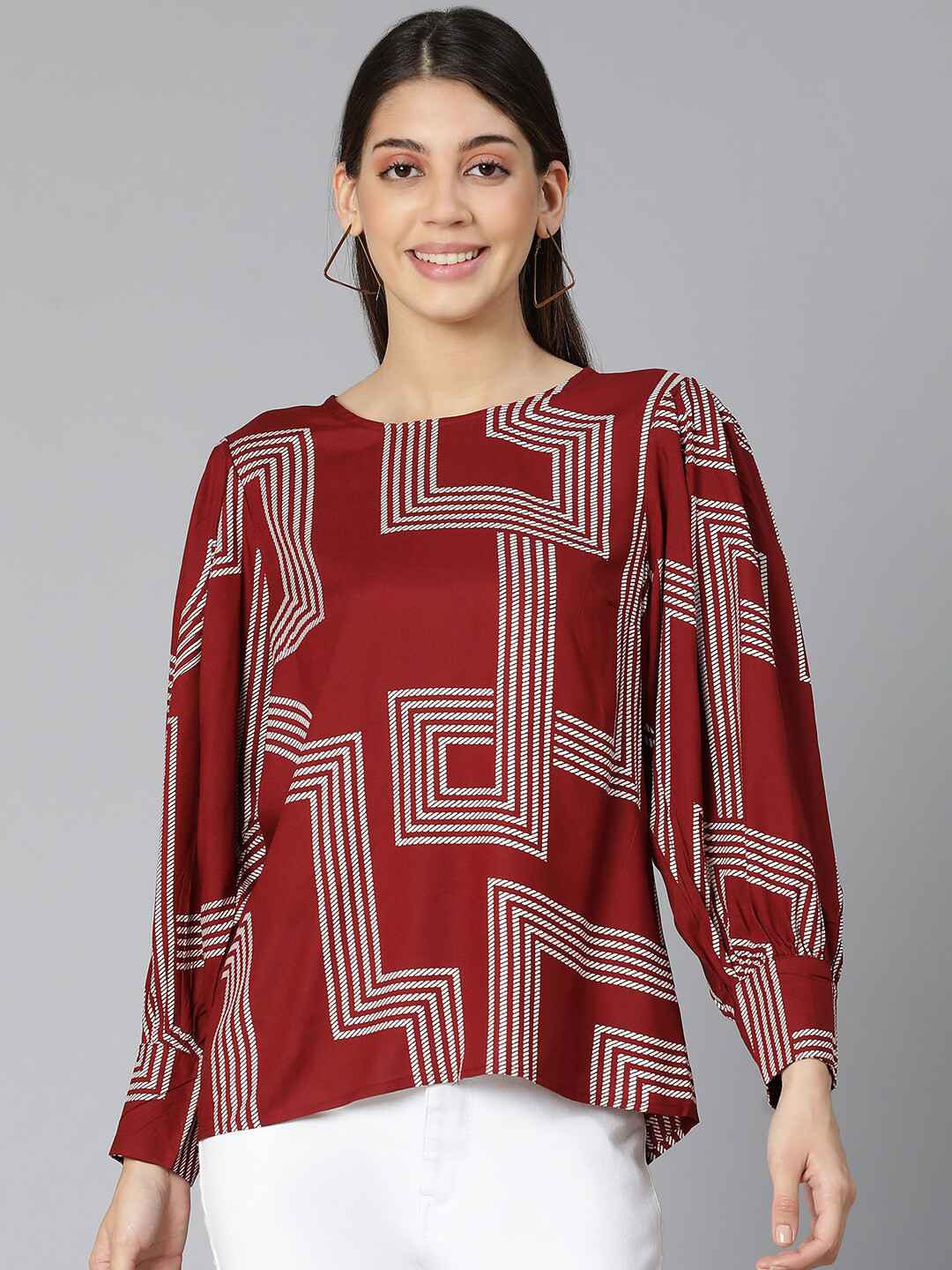 Oxolloxo Rust Geometric Print Crepe Top