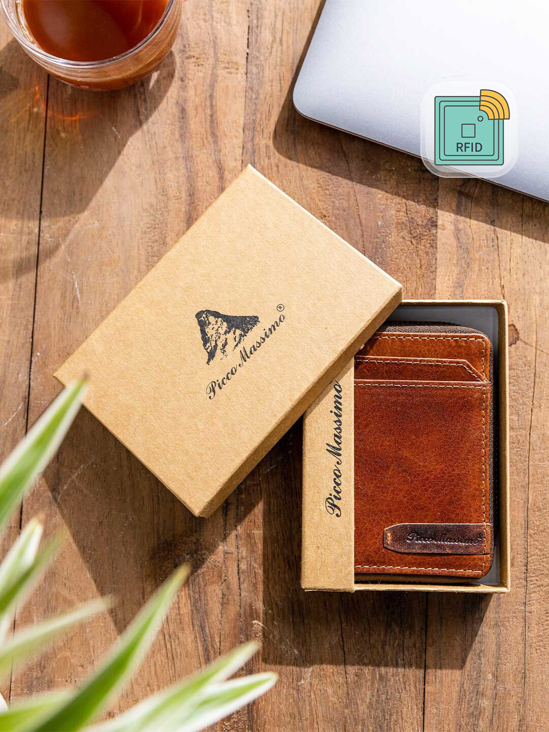 Picco Massimo Unisex Brown Leather Two Fold Wallet