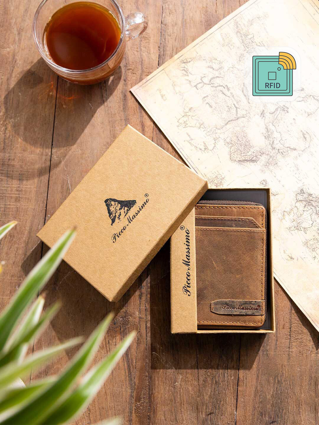 Picco Massimo Unisex Tan Leather Two Fold Wallet