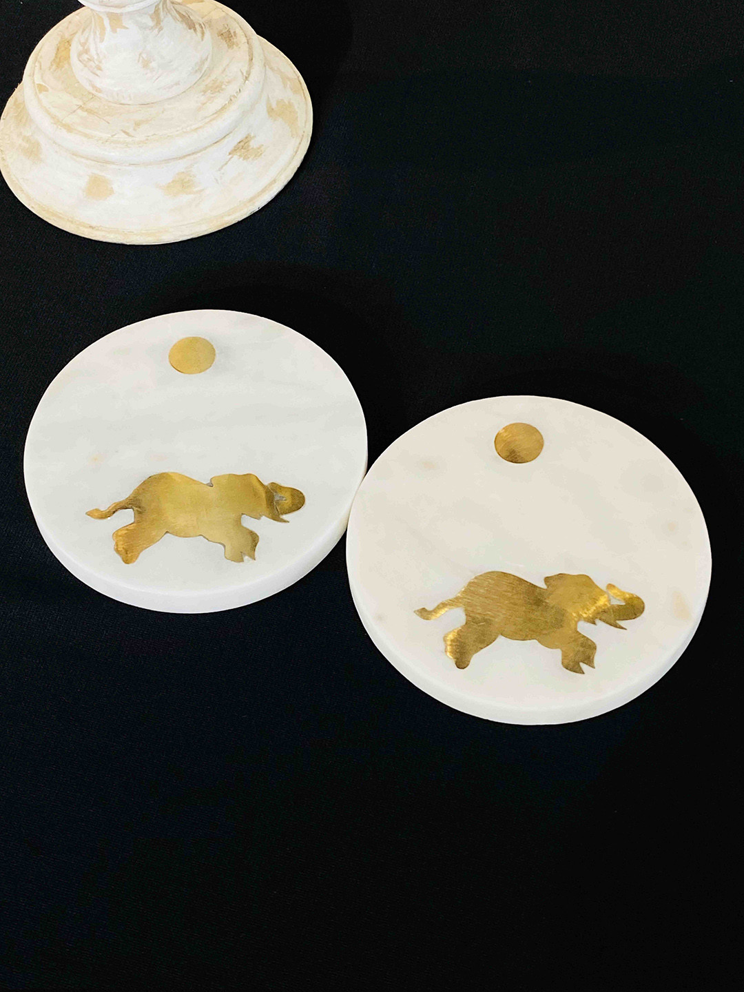 Folkstorys Set Of 2 White & Gold-Toned Printed Majestic Coasters