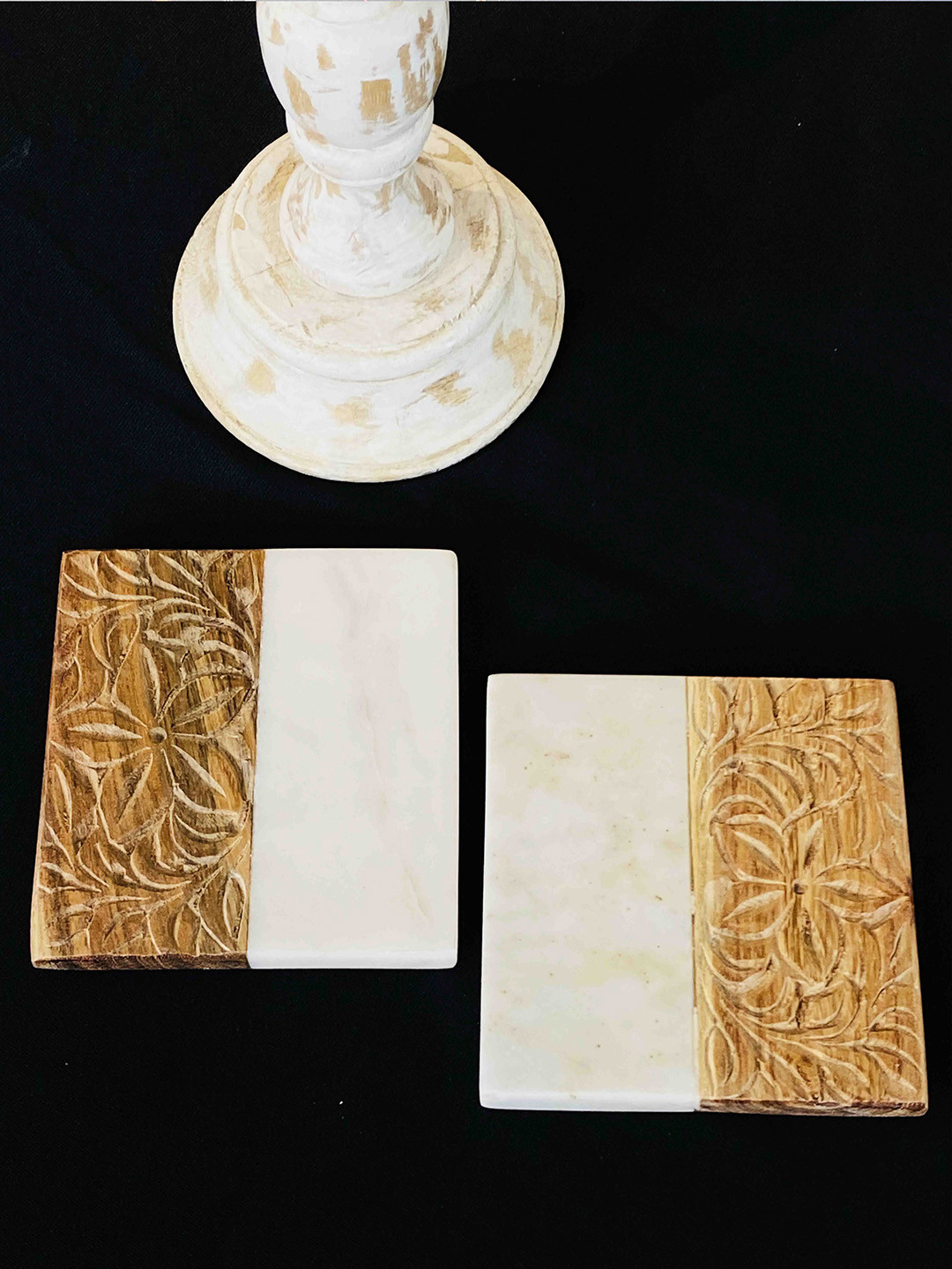 Folkstorys Set Of 2 White Textured Coasters