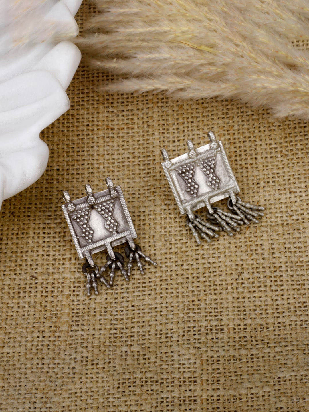 SANGEETA BOOCHRA Silver-Toned Geometric Studs Earrings