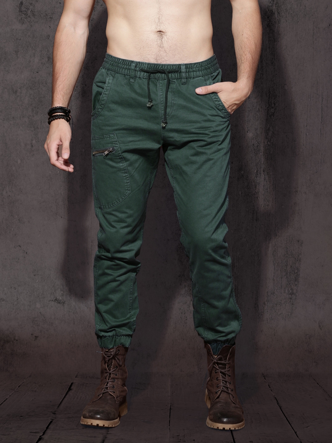 Buy Men Green Pure Cotton Joggers - Trousers for Men |
