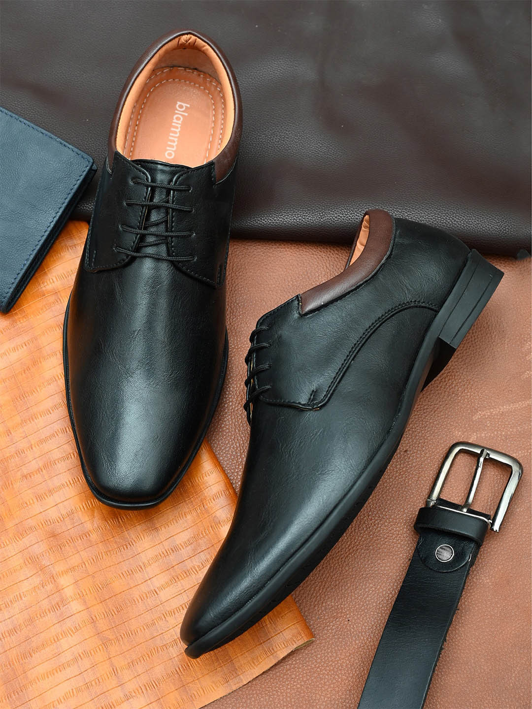 Blammo Men Black Solid Formal Derbys