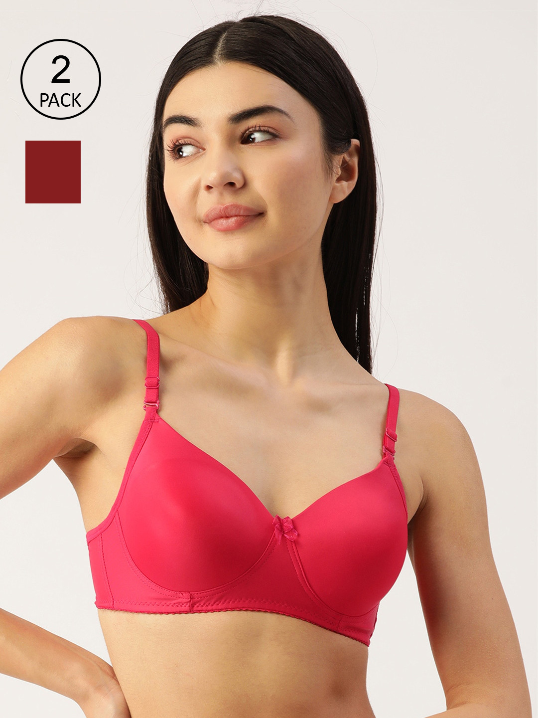 Lady Lyka Women Fuchsia & Red Pack Of 2 Lightly Padded T-Shirt Bra