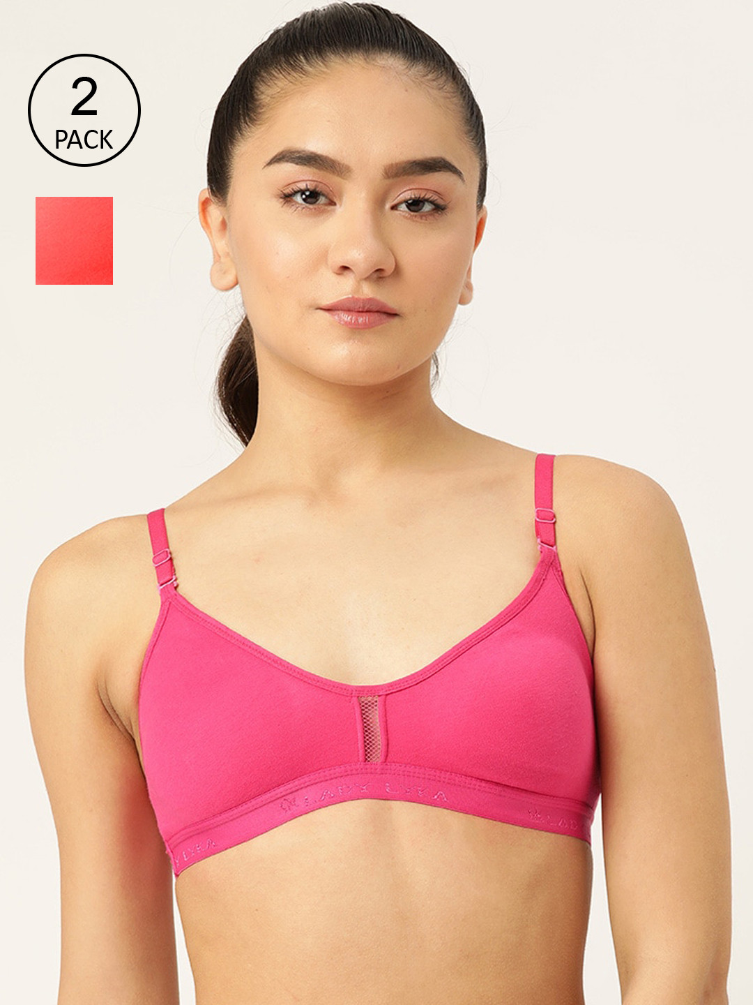 Lady Lyka Fuchsia & Coral Workout Bra SEAMLESS-2-FCA-PLM-Multi