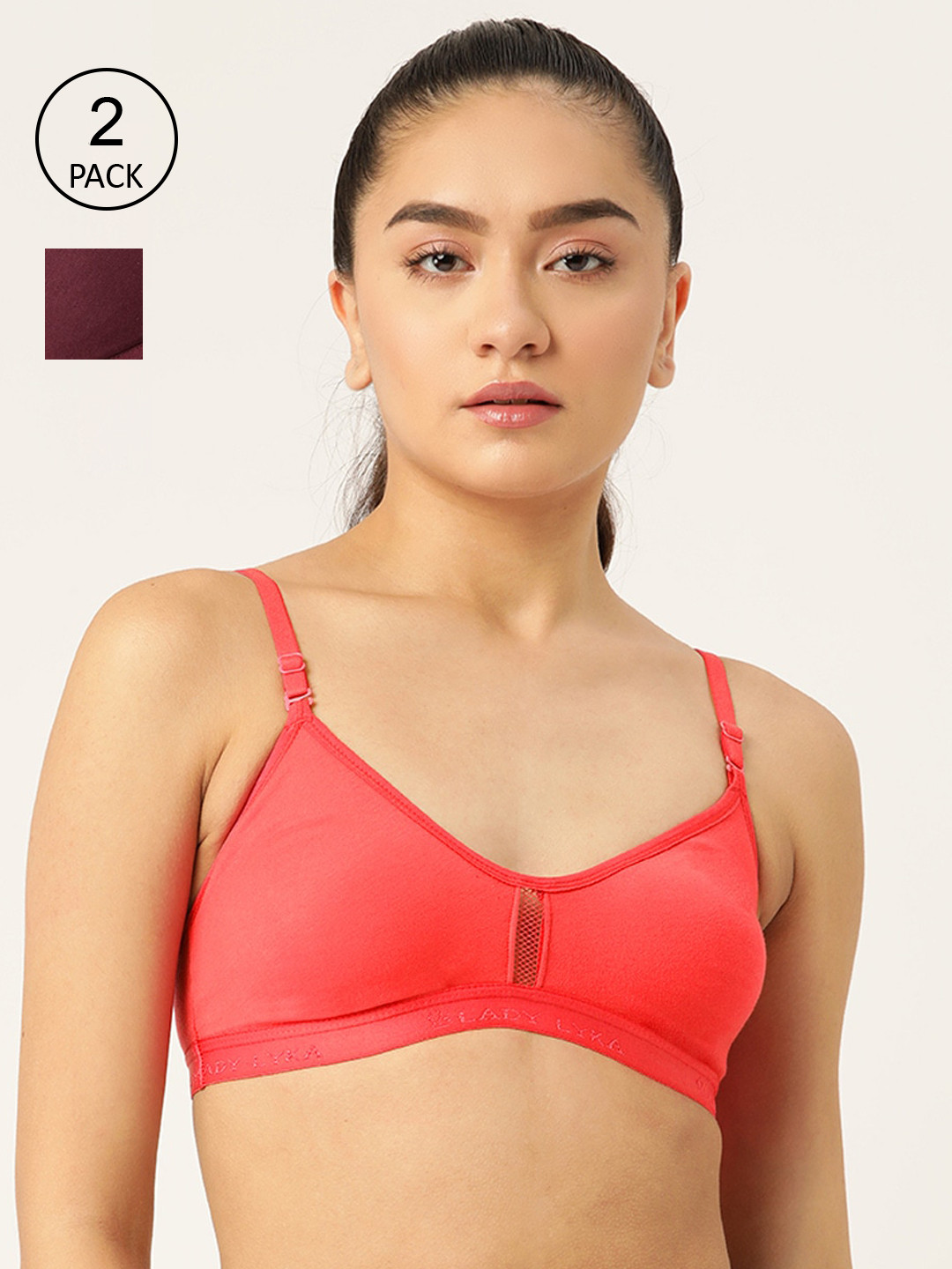 Lady Lyka Peach & Purple Workout Seamless Bra Pack of 2