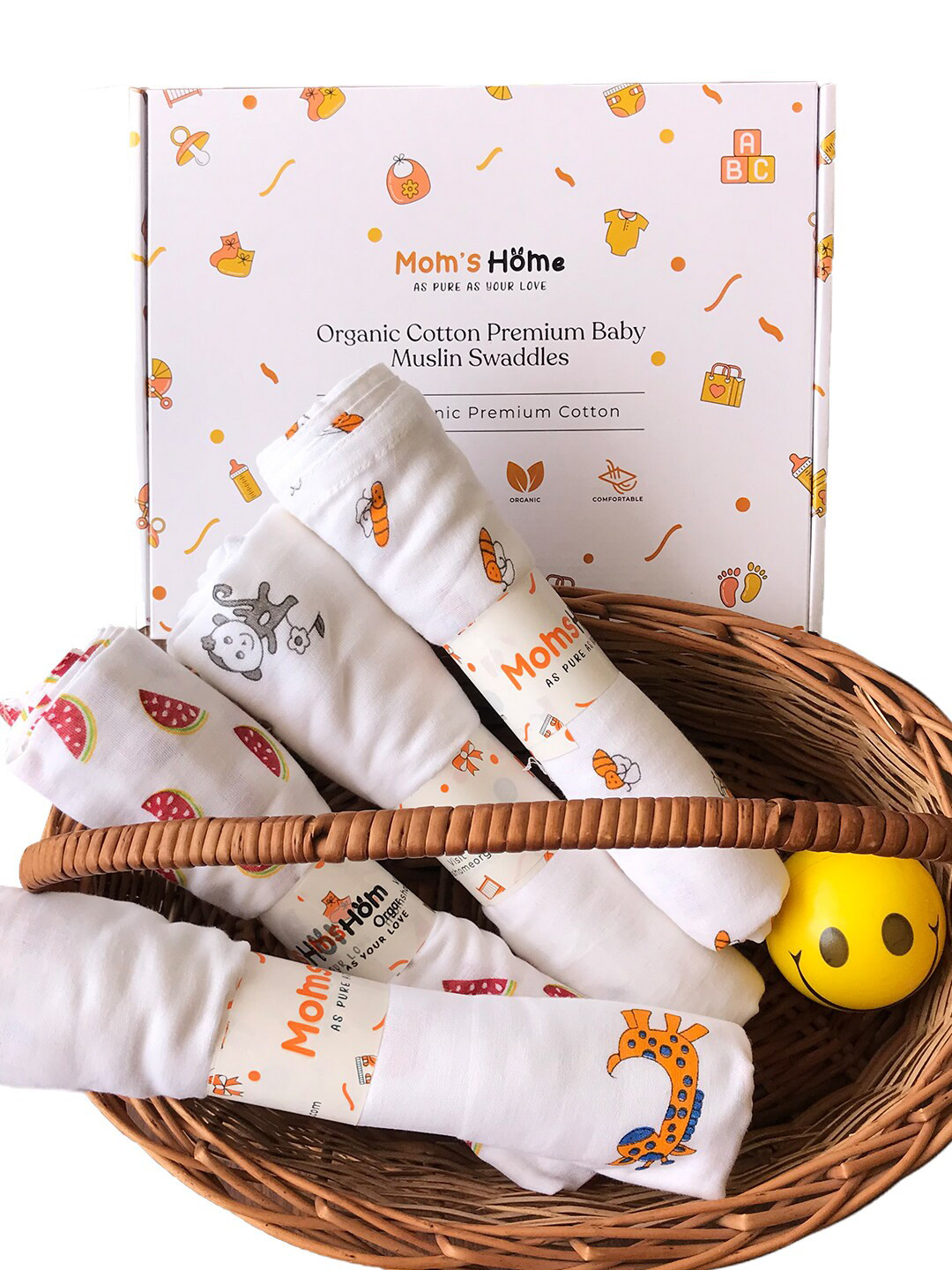 Moms Home Infants Pack Of 4 White & Red Printed Organic Cotton Soft Baby Muslin Swaddle