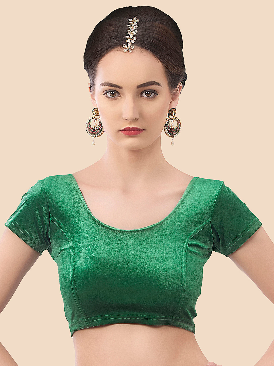 neckbook Women Green Solid Princess Cut Readymade Saree Blouse