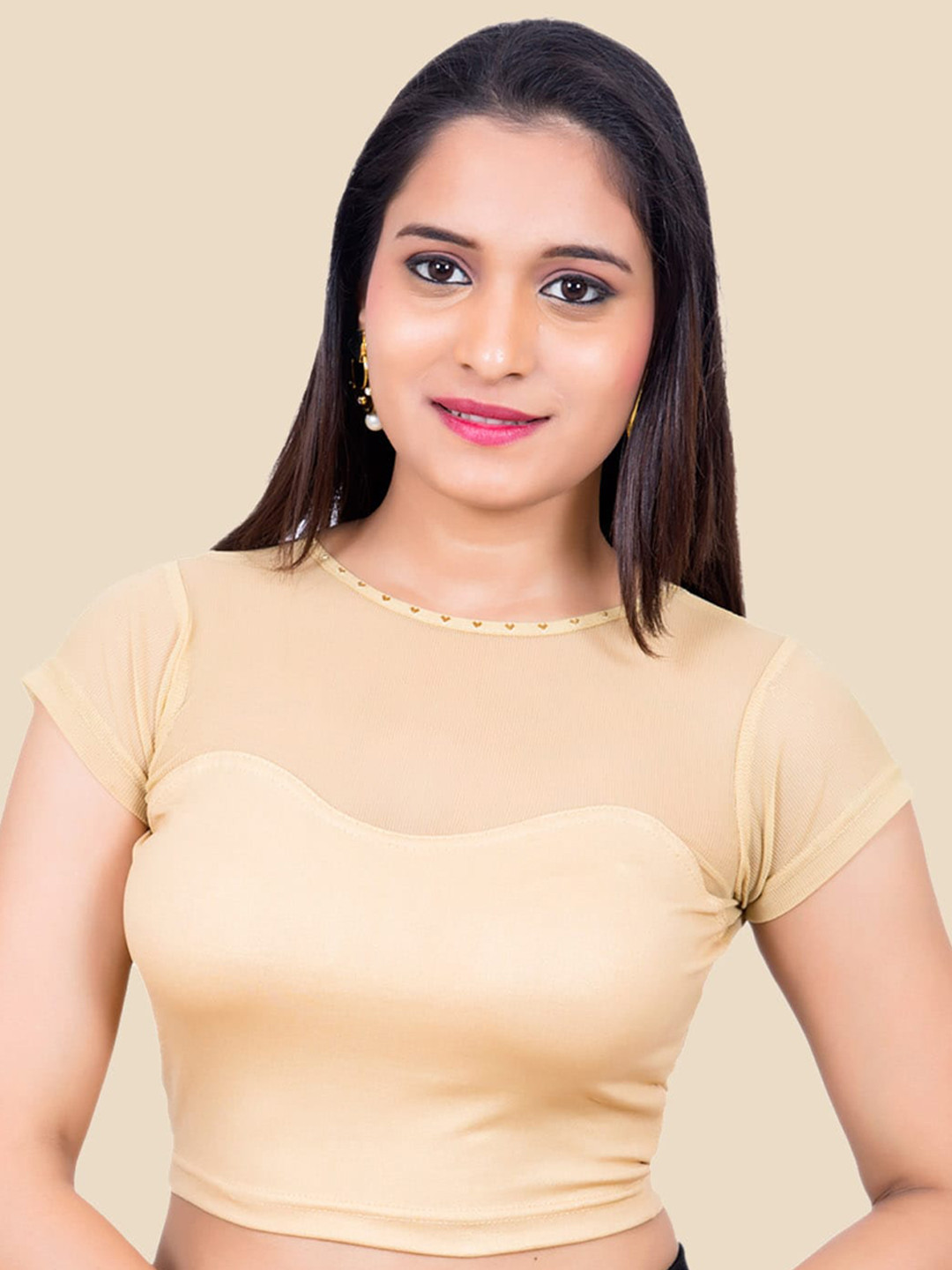 neckbook Women's Gold-Coloured Solid Readymade Saree Blouse