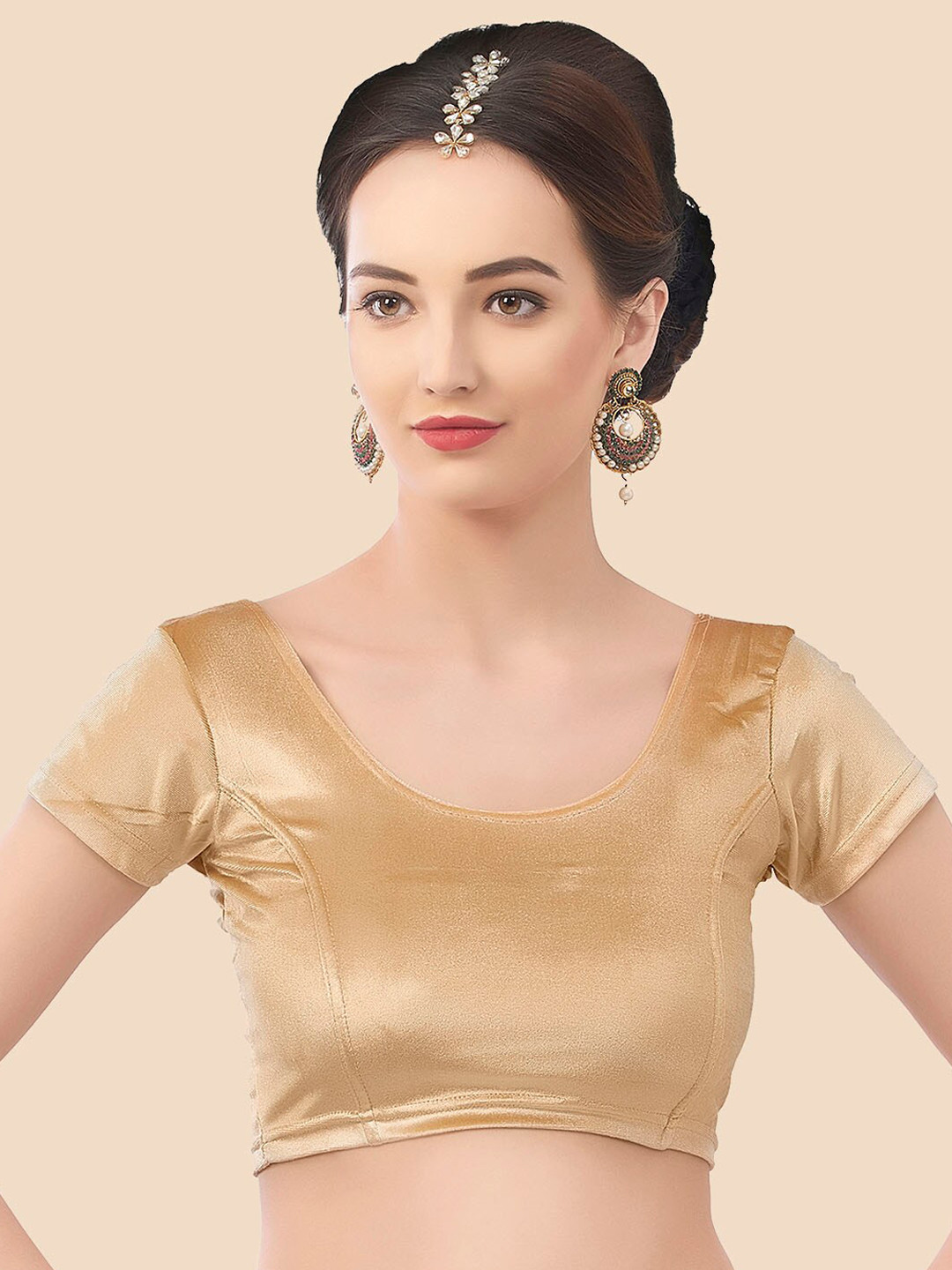 neckbook Velvet Gold Stretchable Readymade Saree Blouse