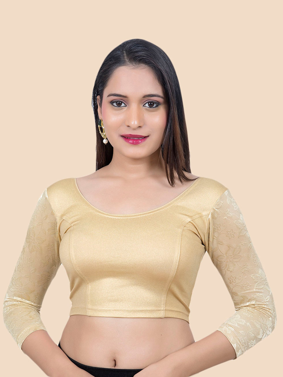 neckbook Women Gold-Coloured Solid Princess Cut Saree Blouse