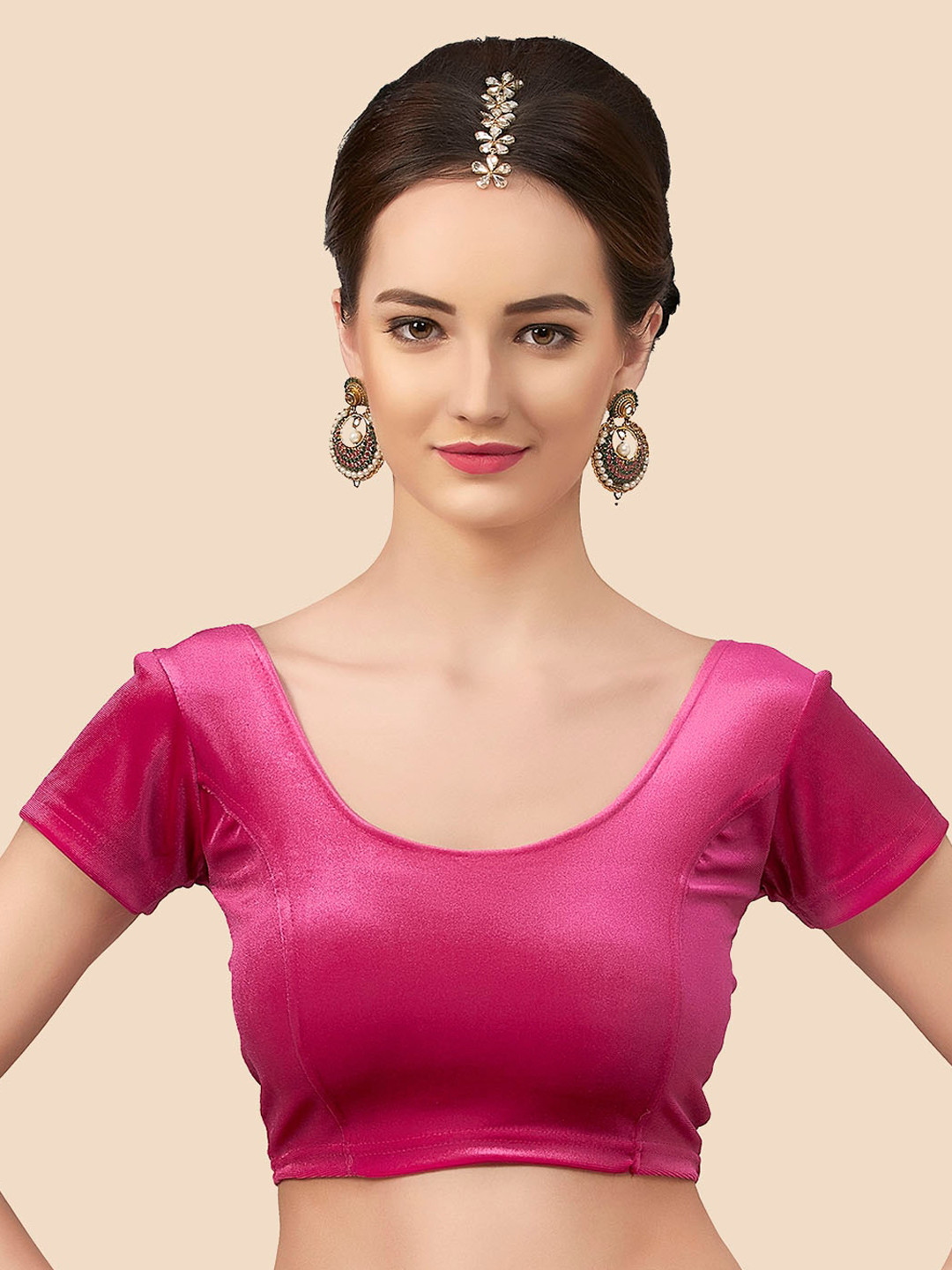 neckbook Pink Solid Stretchable Readymade Saree Blouse