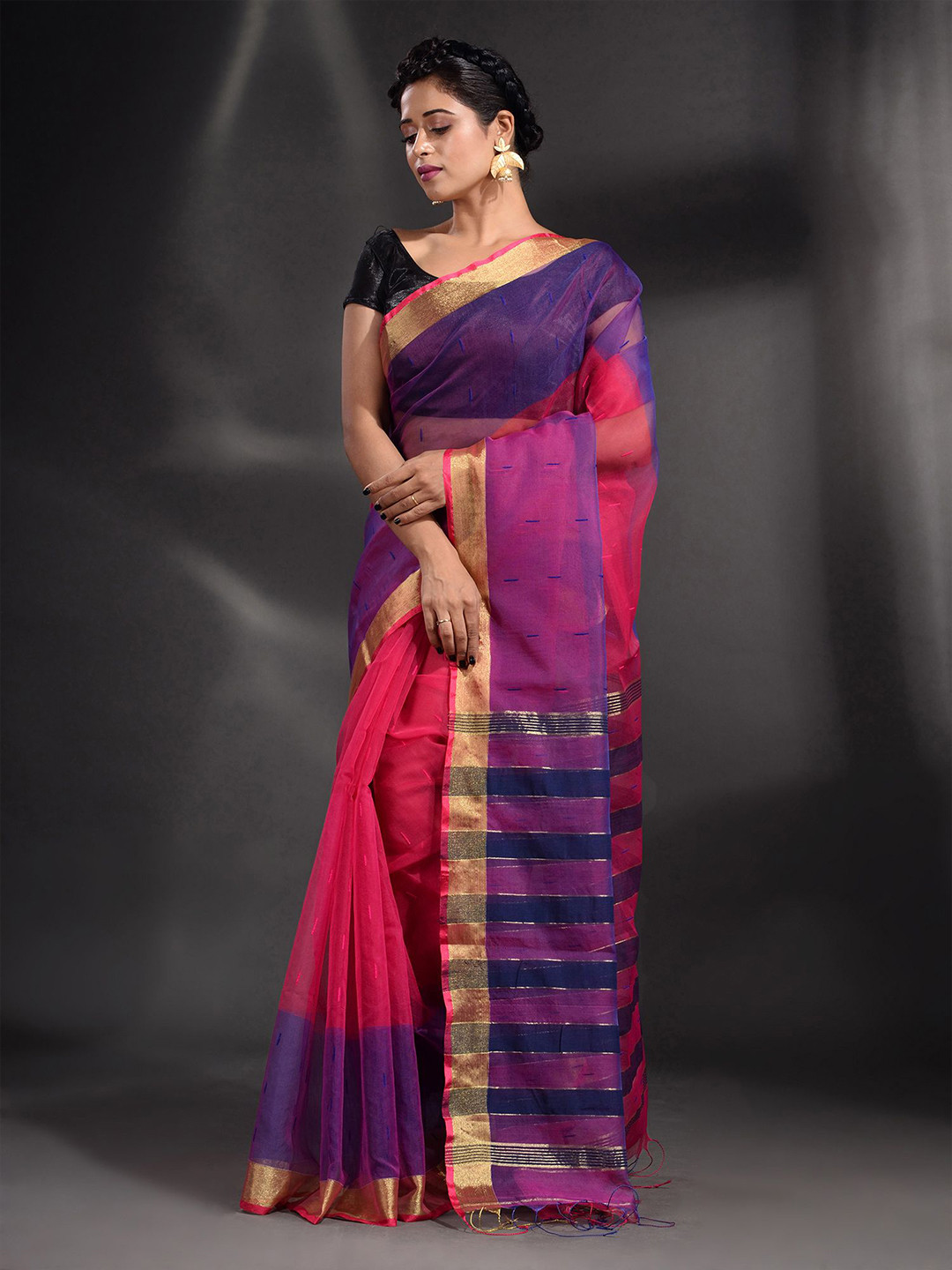 Arhi Fuchsia & Purple Woven Design Zari Saree