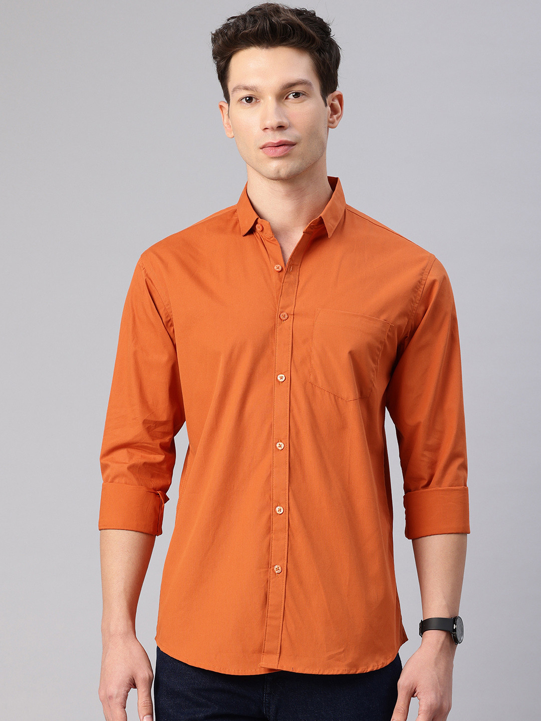 Majestic Man Men Orange Slim Fit Casual Shirt