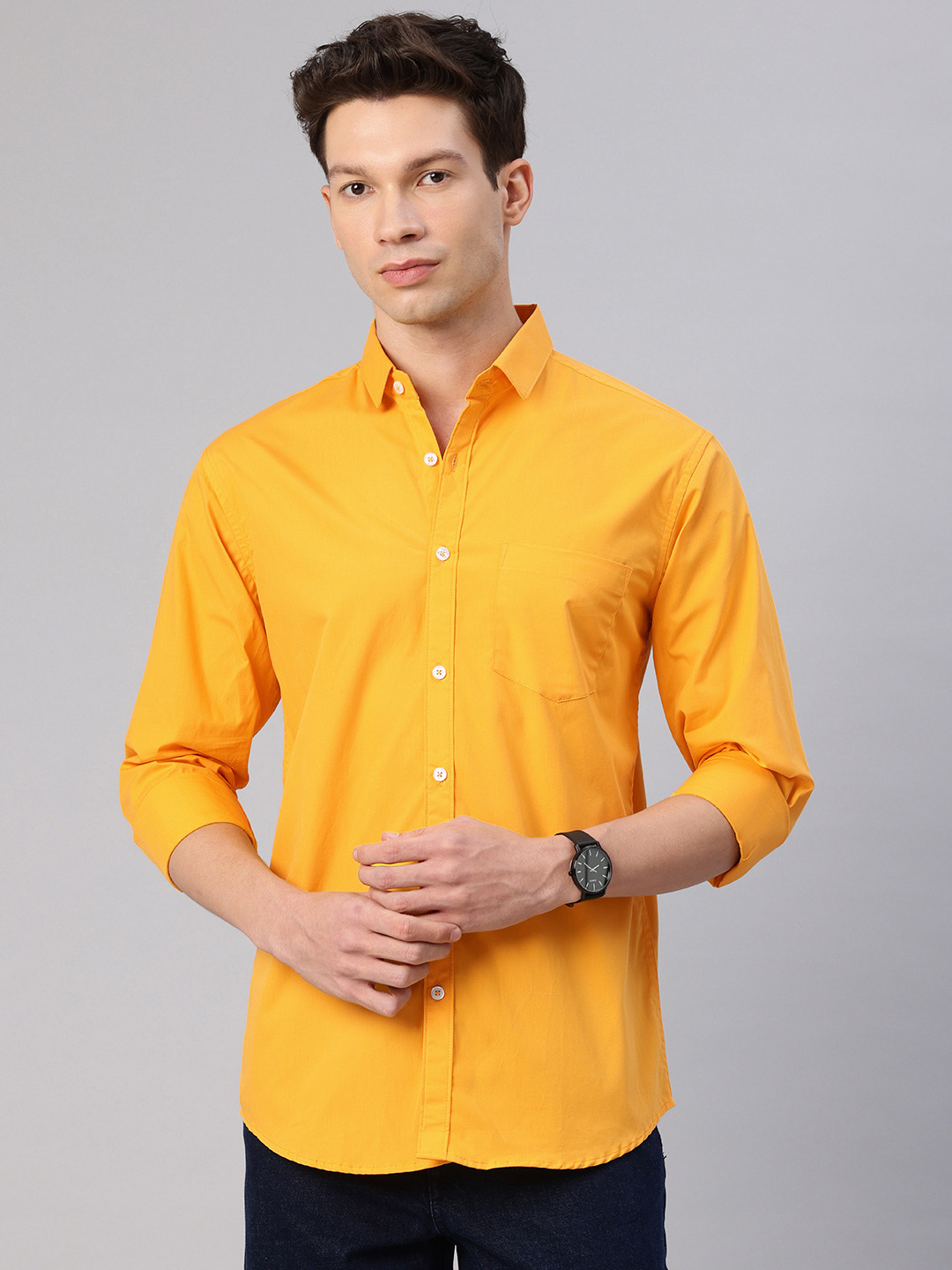 Majestic Man Men Mustard Slim Fit 100% cotton Casual Shirt