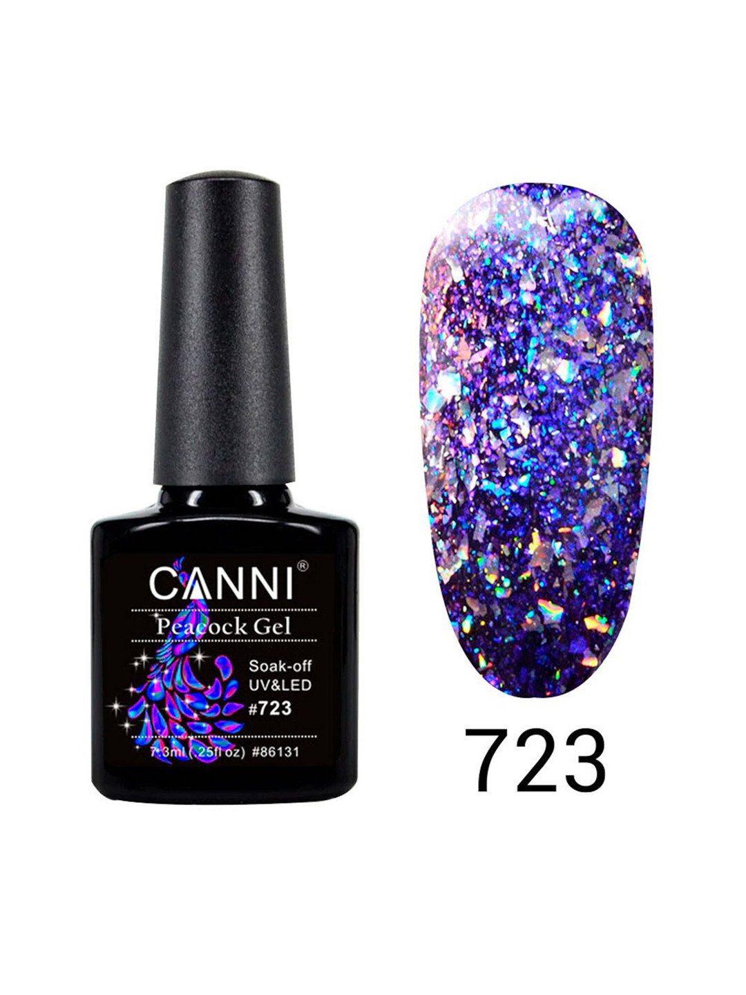 CANNI Soak Off Black Base Peacock Gelpolish Starry Bling Glitter Sequins Uv Nail Gel-7.3 Ml