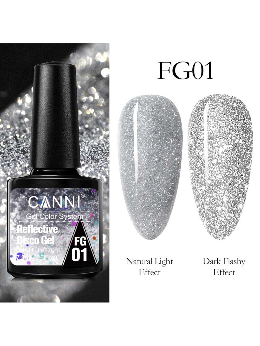 CANNI Reflective Glitter Sparkle Disco UV & LED Light Nail Gel Polish - FG01 7.3 ml