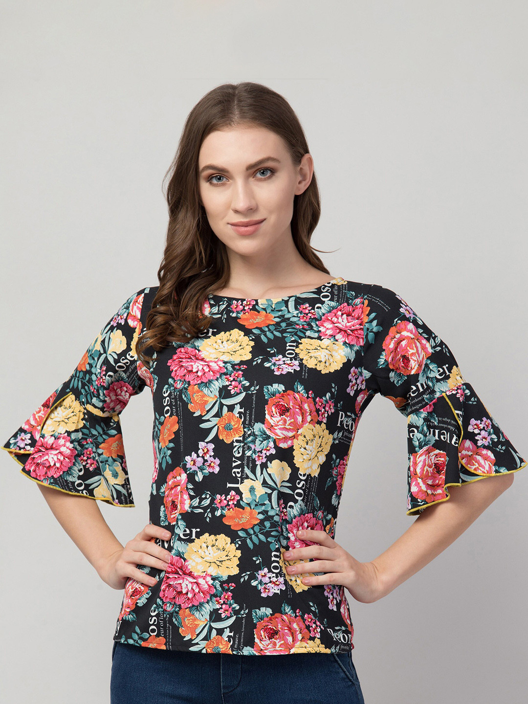 Hive91 Multicoloured Floral Print Georgette Top