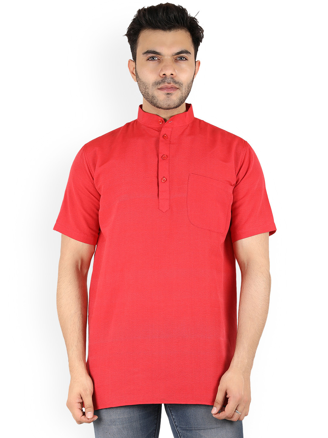 Latest Chikan Garments Men Red Solid Kurta