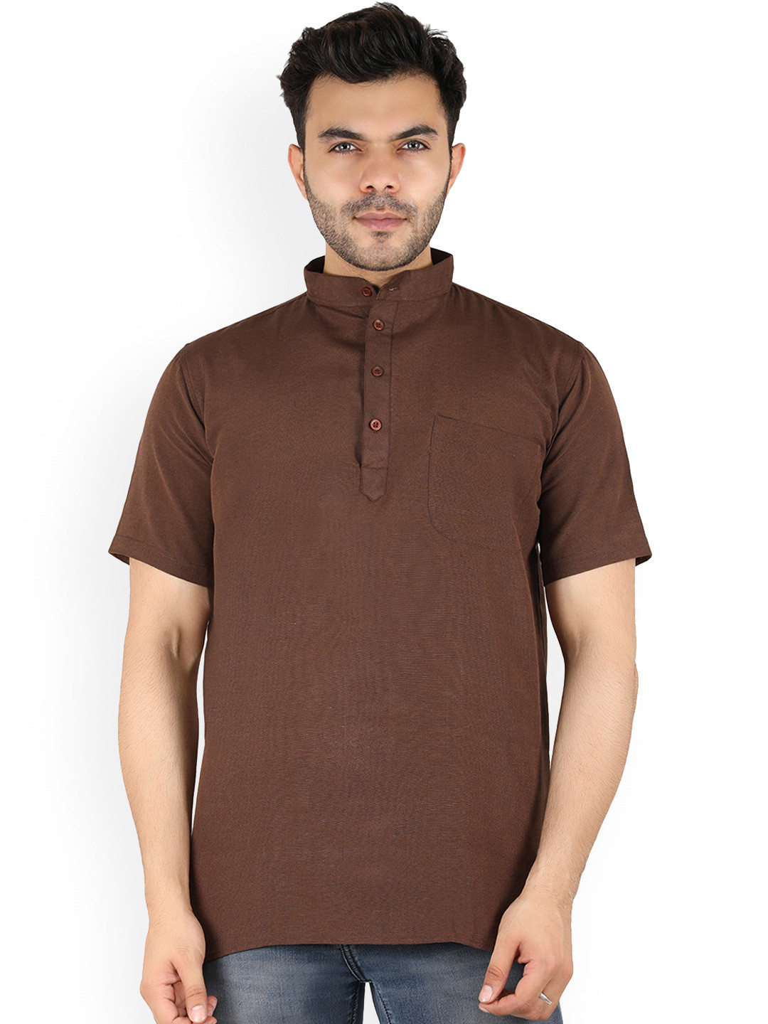 Latest Chikan Garments Men Brown Thread Work Floral Kurta