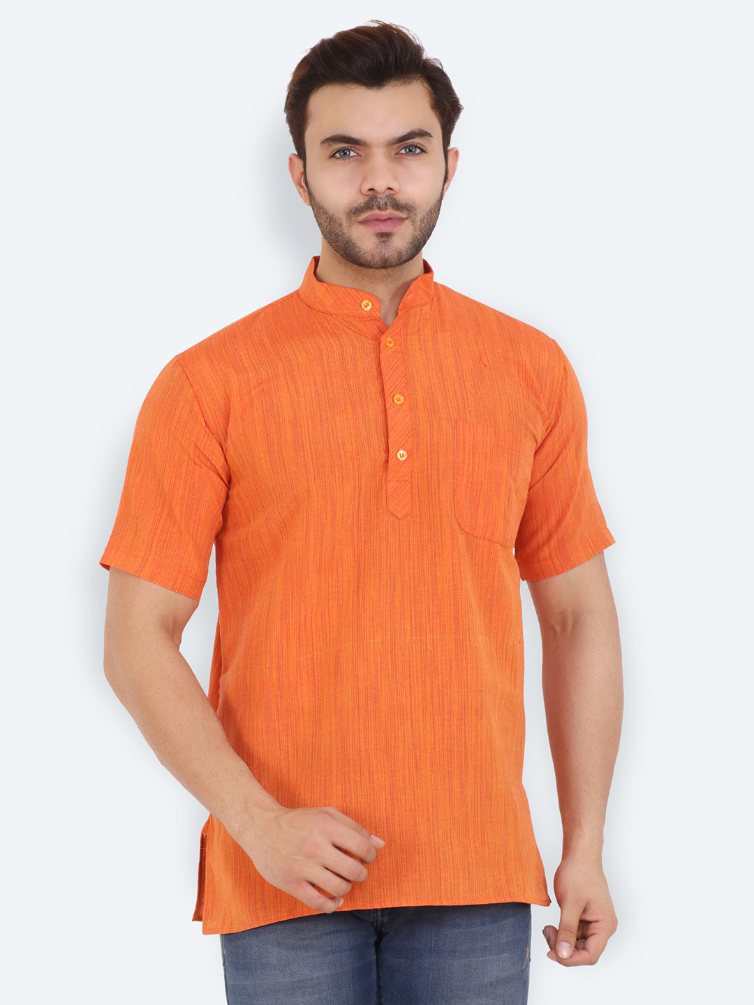 Latest Chikan Garments Men Orange Striped Kurta