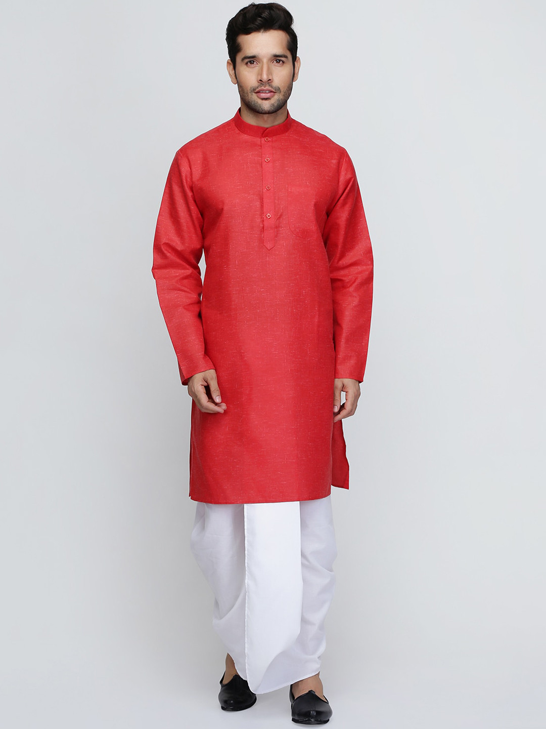 ROYAL KURTA Men Red Pure Cotton Kurta with Dhoti Pants