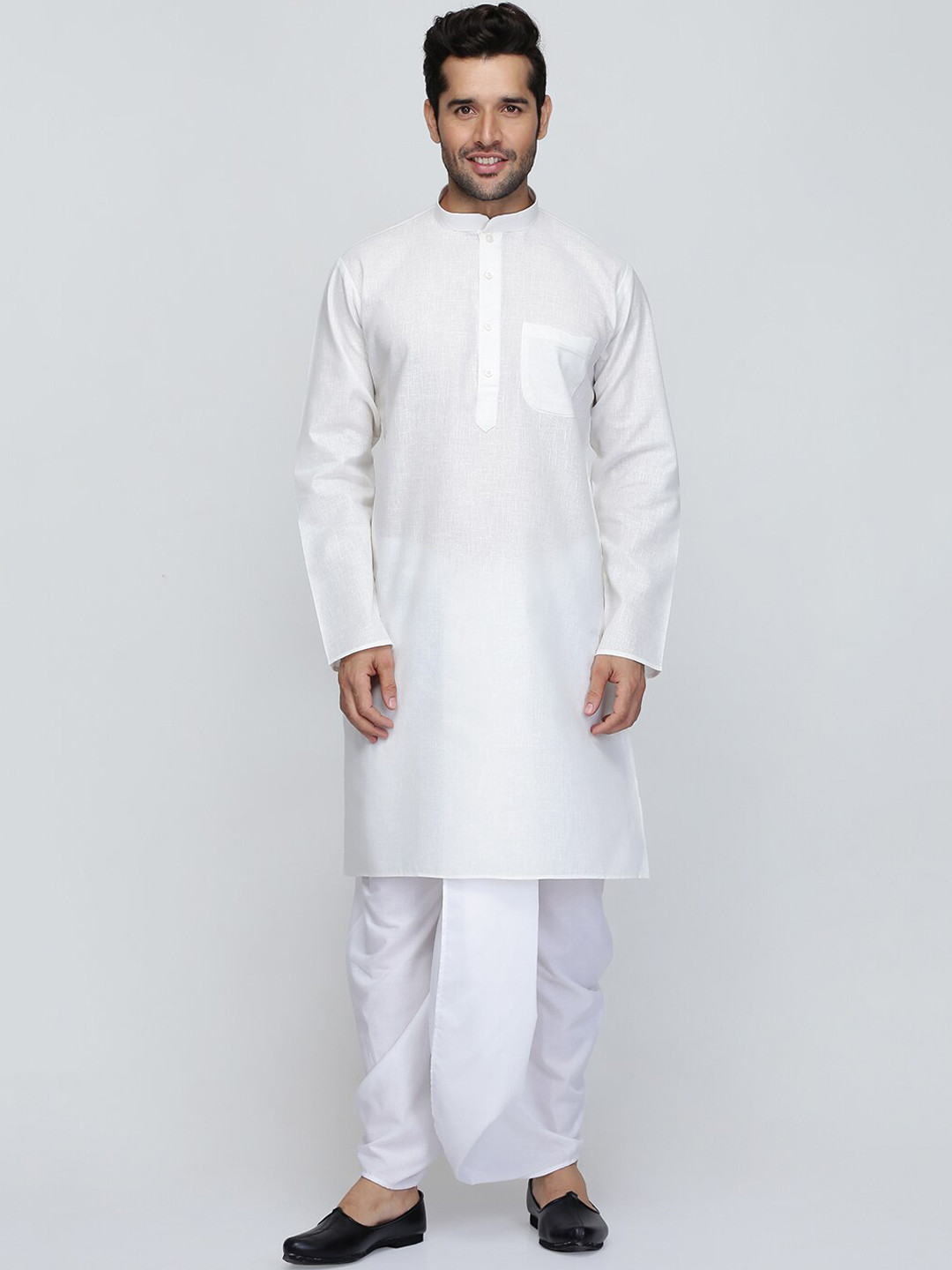 ROYAL KURTA Men Cream-Coloured Striped Pure Cotton Kurta with Trousers