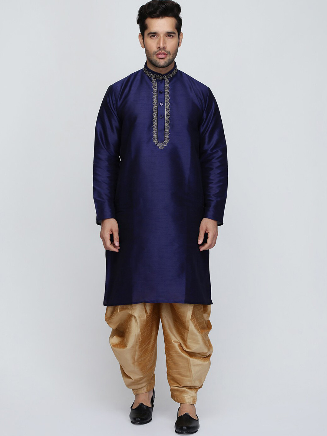ROYAL KURTA Men Blue Dupion Silk Kurta with Patiala Set