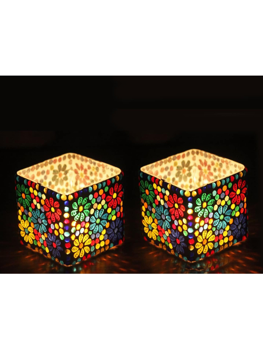 Brahmz Set of 2 White & Blue Textured Tealight Candle Holder