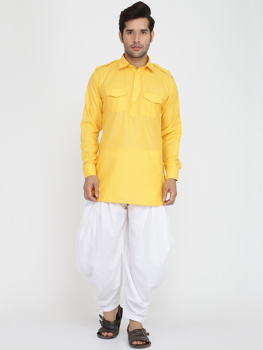 ROYAL KURTA Men Yellow Yoke Design Pure Cotton Kurti with Patiala