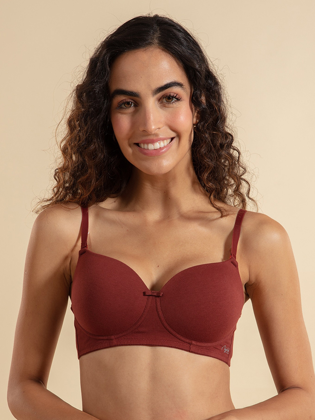 Nykd Breathe Cotton Padded Wireless T-Shirt Bra 3/4th Coverage - Brick Brick (NYB198)