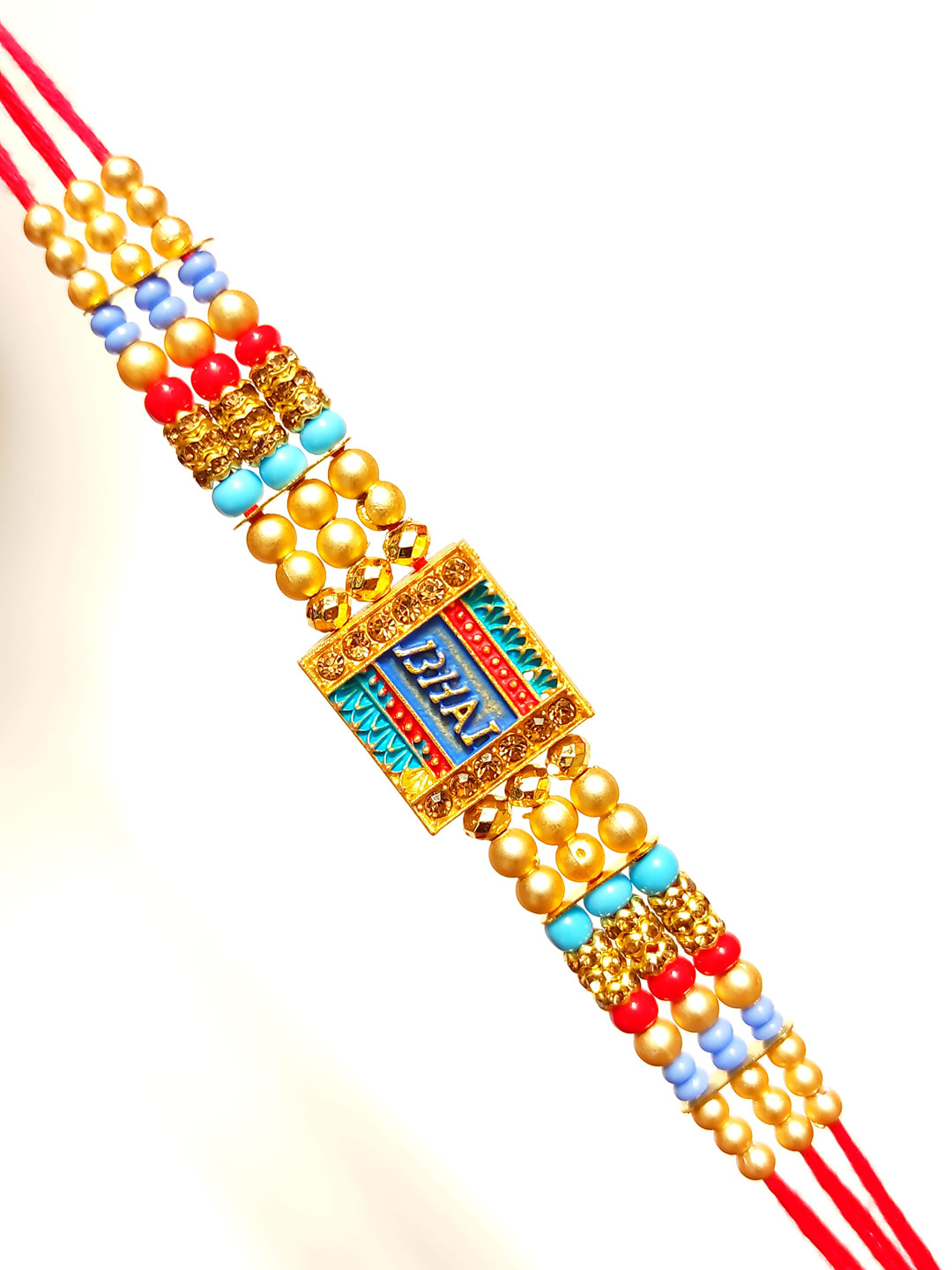 CRAYTON Men Gold-Toned & Red Stone Studded & Beaded Bhai Rakhi