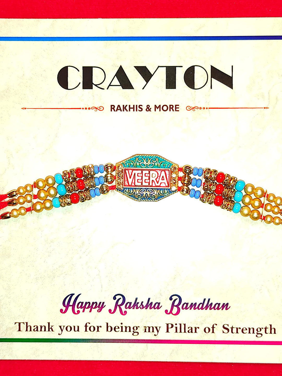 CRAYTON Men Blue & Red Beaded Meena Work Veera Rakhi