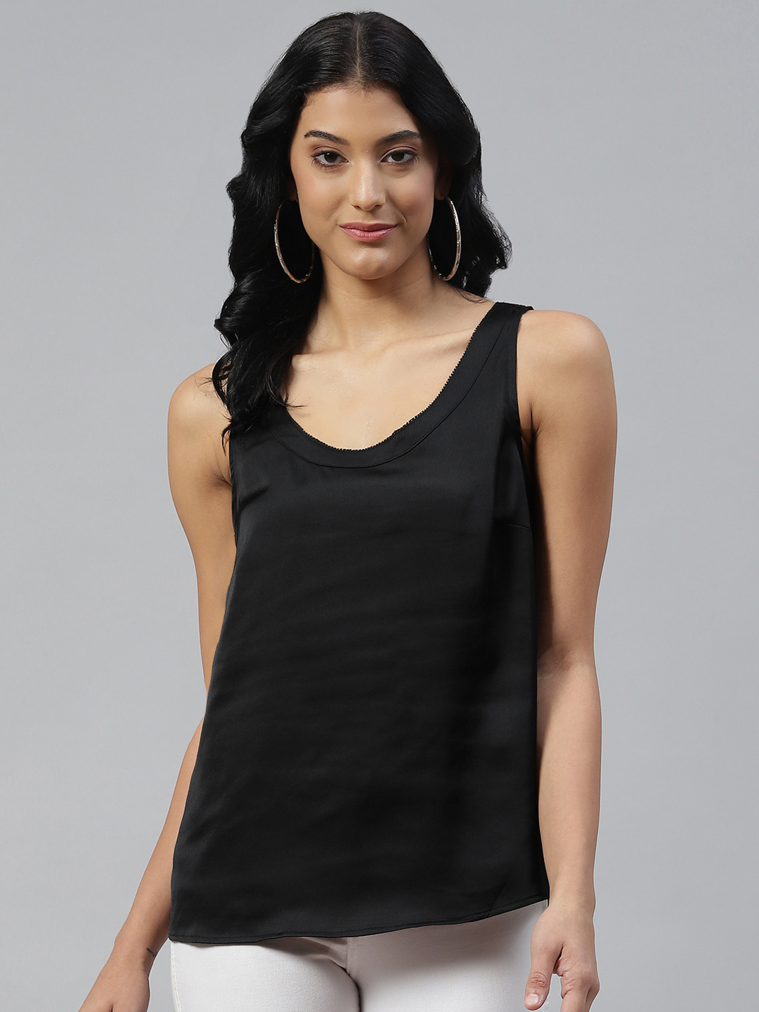 Marks & Spencer Black Styled Back Satin Cami Top