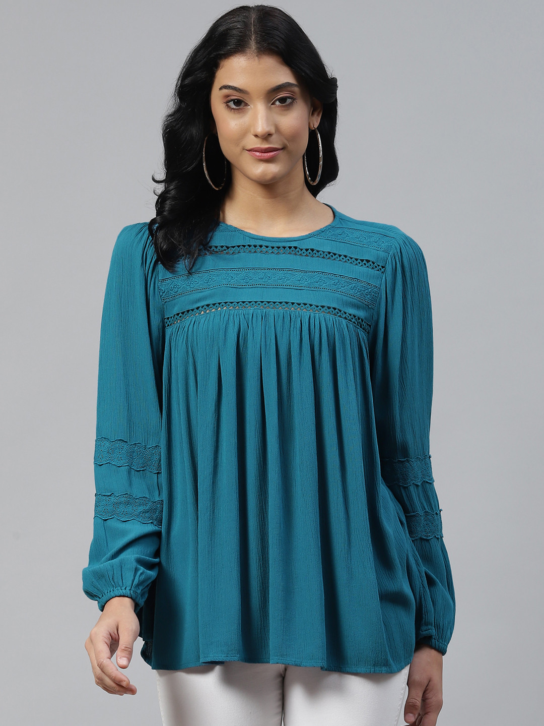 Marks & Spencer Teal Blue Solid A-Line Top