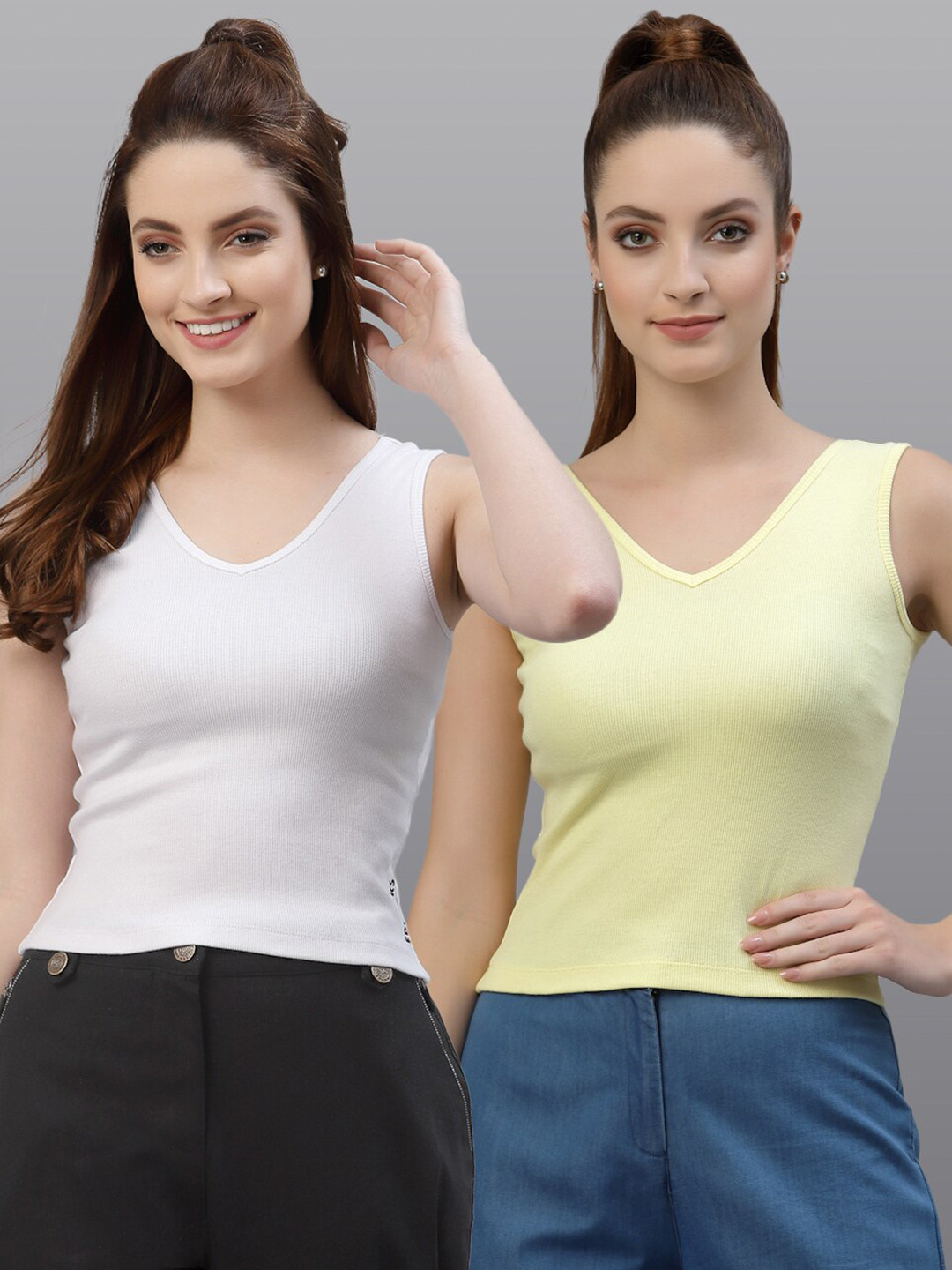 Friskers White & Yellow Pack Of 2 Crop Top
