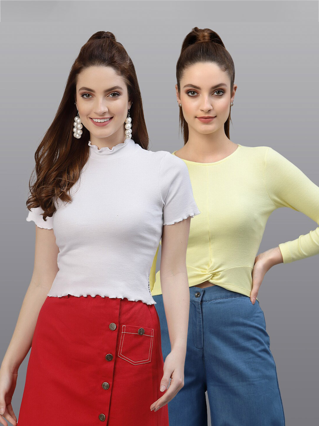 Friskers White & Yellow Pack Of 2 Crop Top