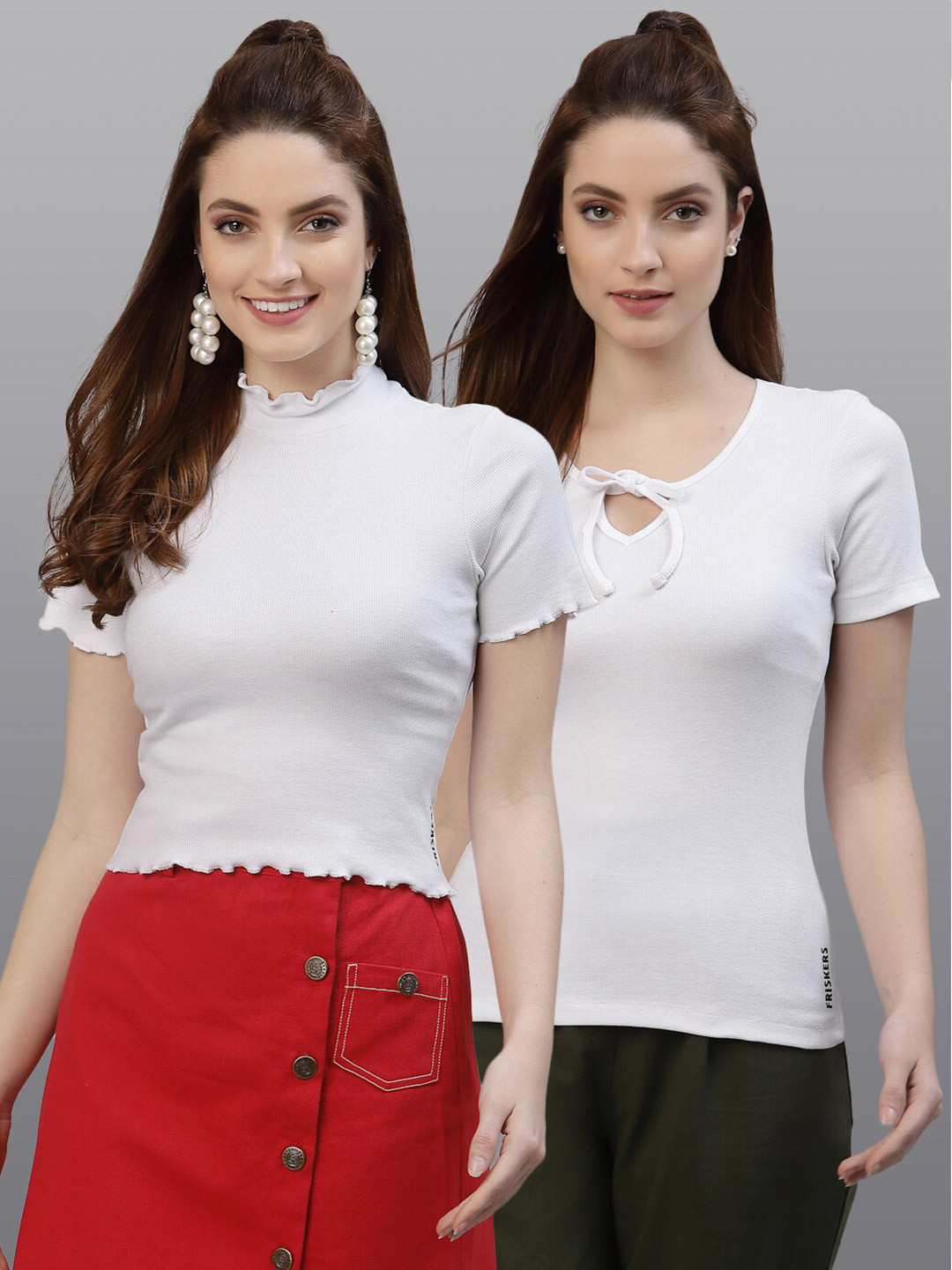 Friskers White Pack Of 2 Tie-Up Neck Top