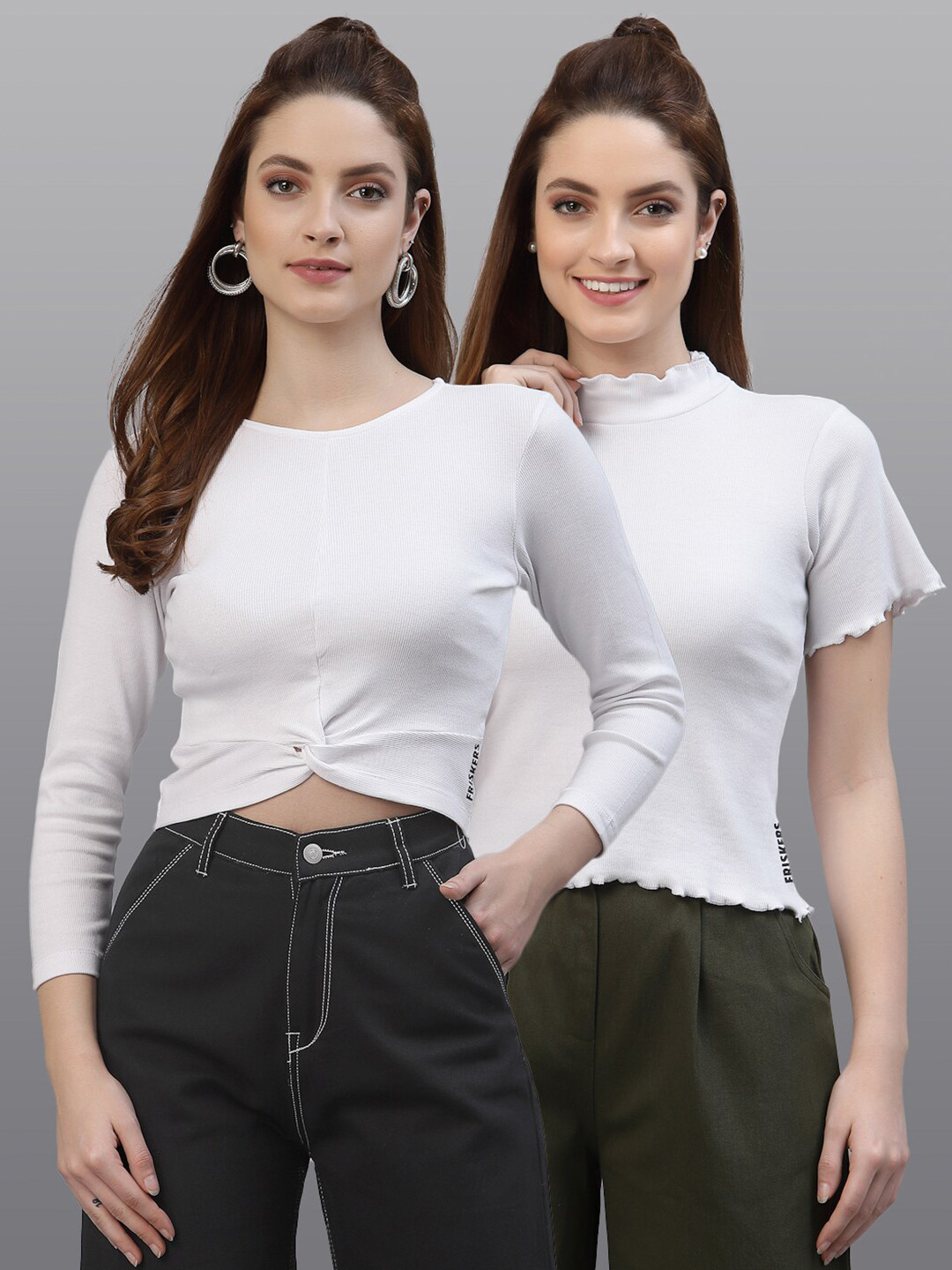 Friskers White Pack of 2 Twisted Crop Top