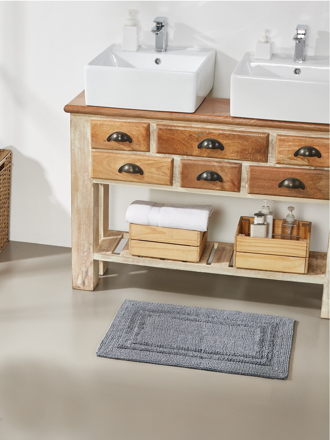 Pano Grey Self Design 1902 GSM Pure Cotton Reversible Bath Rugs