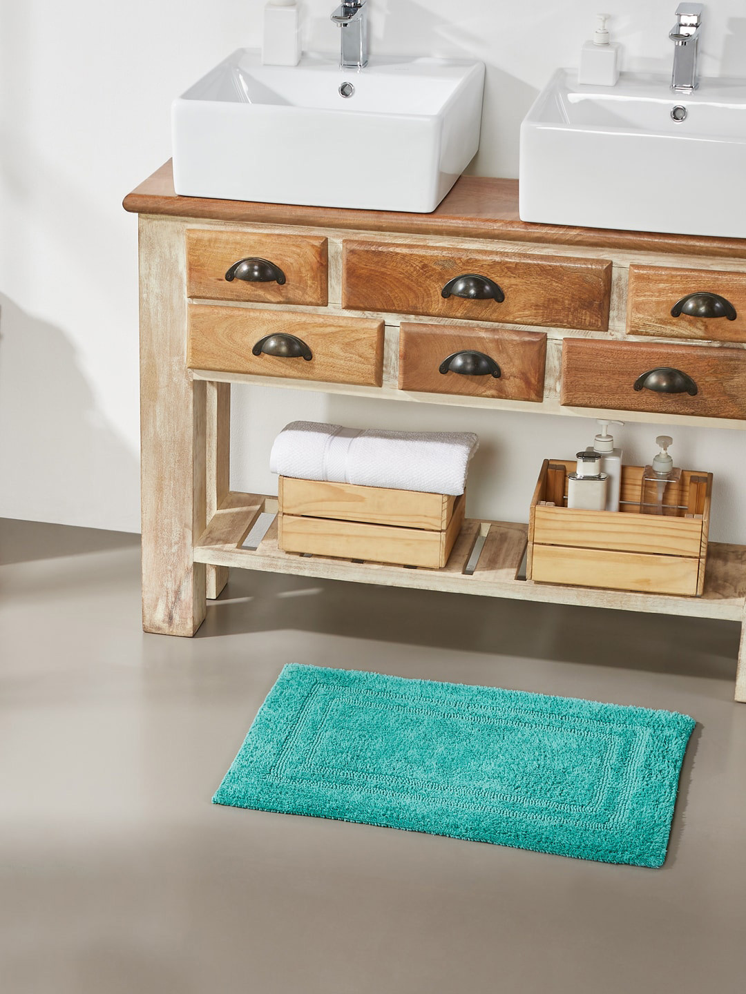 Pano Teal Green Self Design 1902 GSM Pure Cotton Reversible Bath Rugs