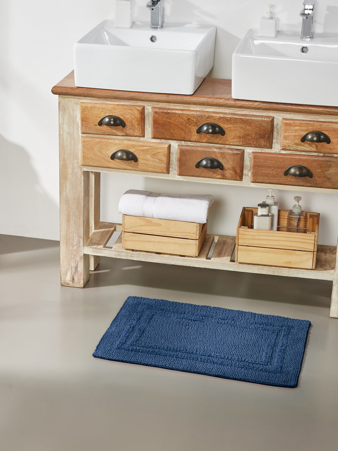 Pano Navy Blue Solid 1902 GSM Cotton Reversible Bath Rug