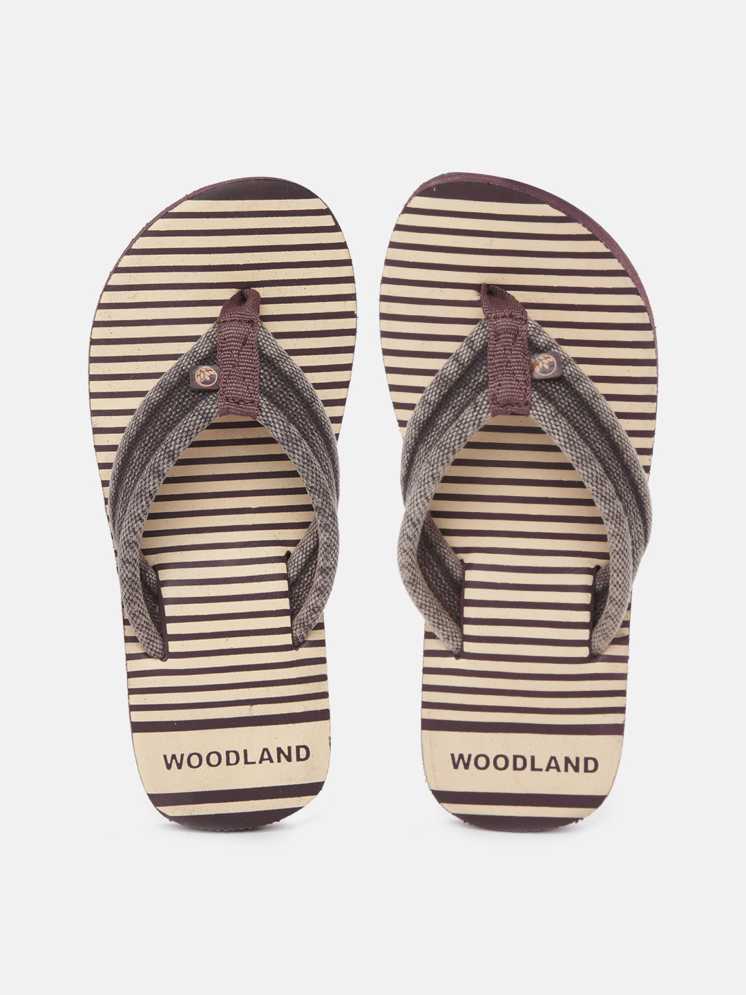 Woodland Men Beige & Burgundy Striped Thong Flip-Flops