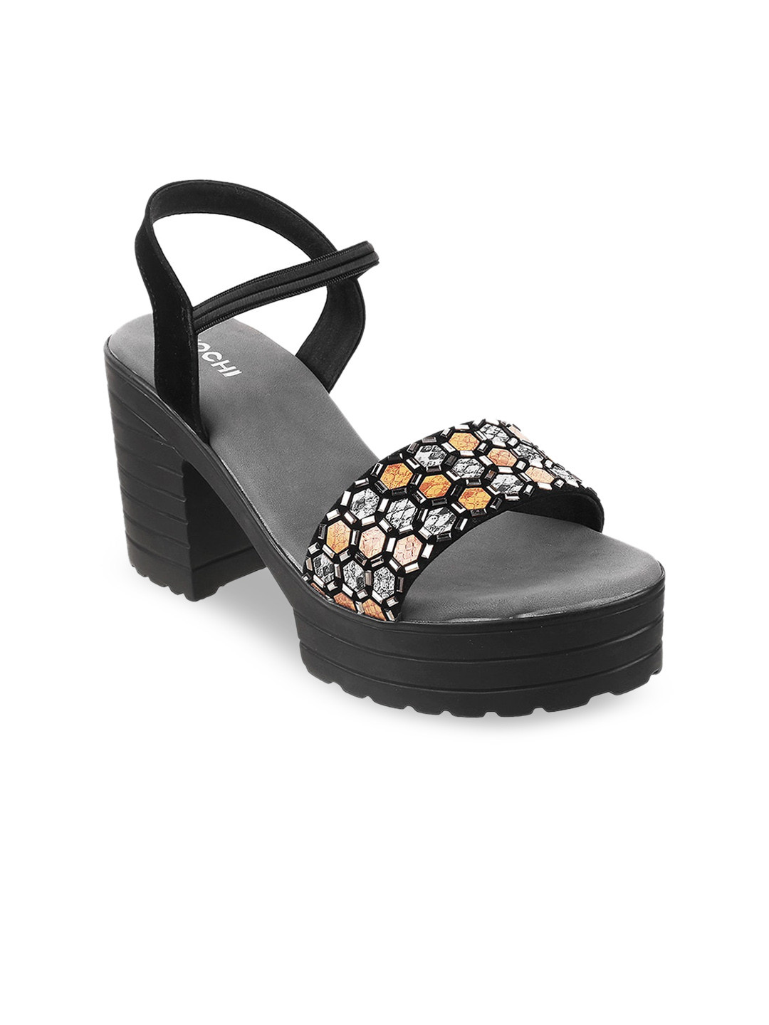 Mochi Black Platform Embellished Sandals