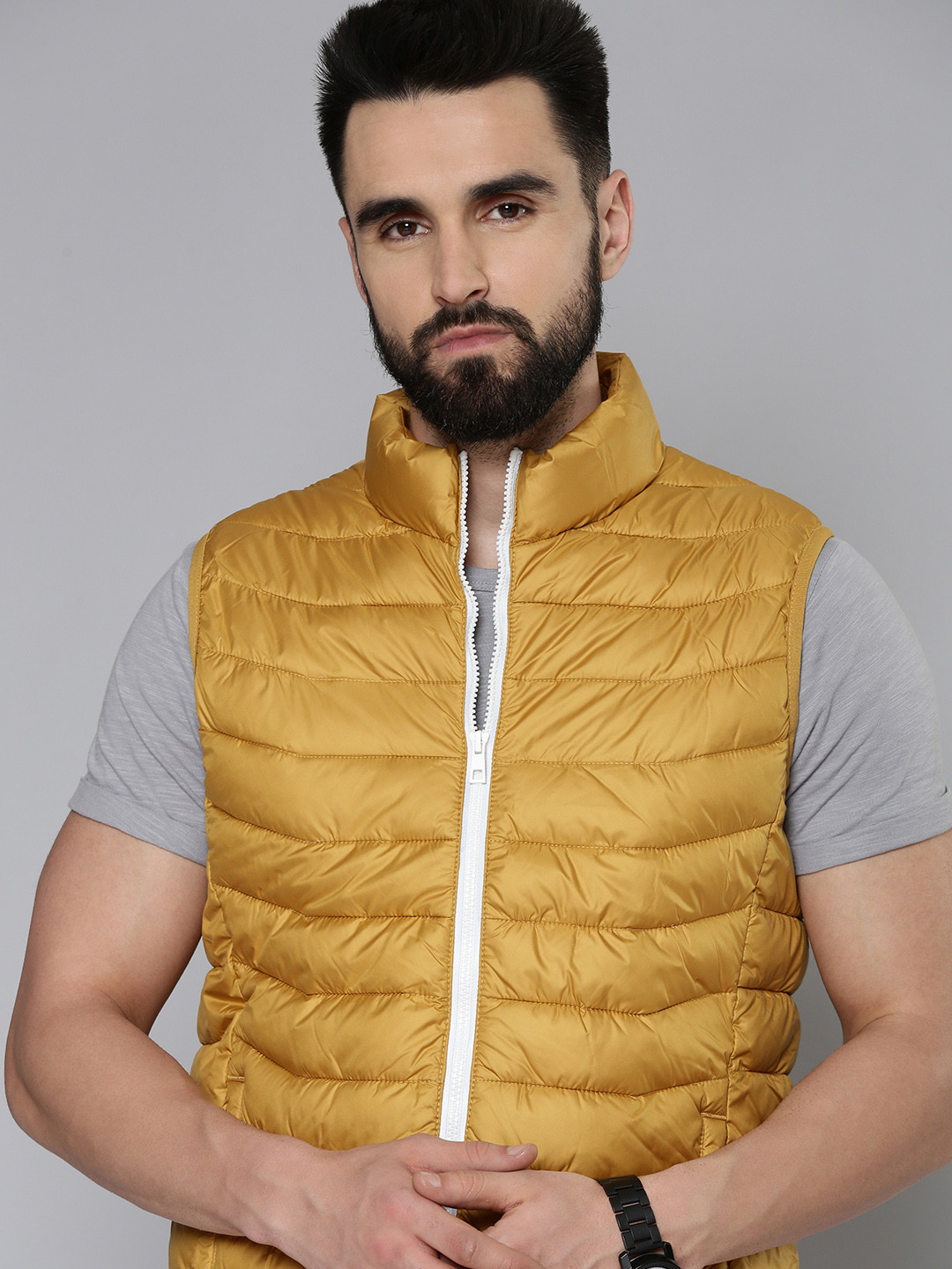 Flying Machine Men Mustard Yellow Solid Puffer Jacket
