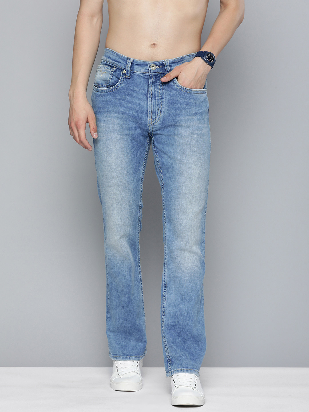 Flying Machine Blue Bruce Bootcut Heavy Fade Stretchable Jeans