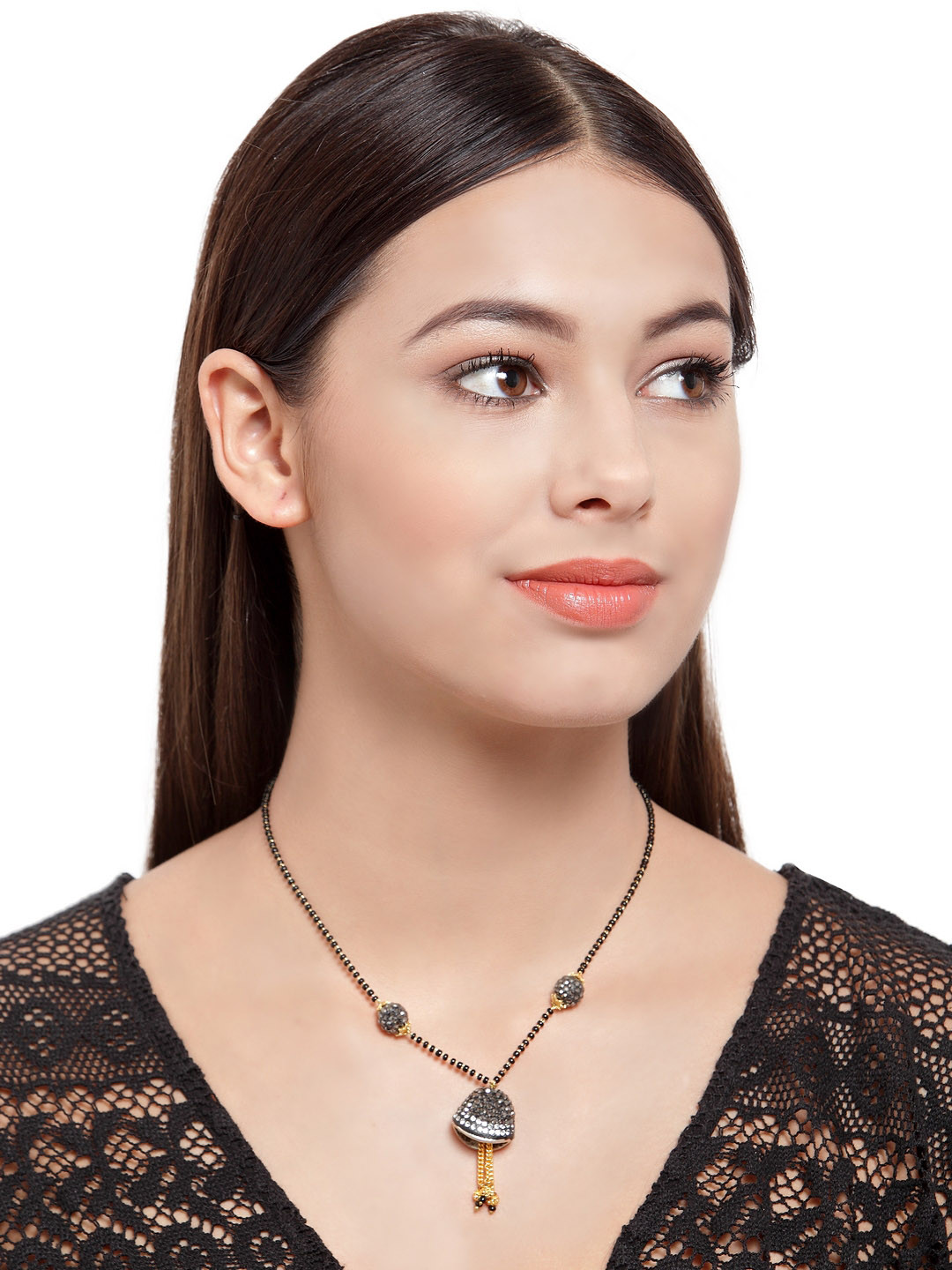 PANASH Gold-Toned Black Beaded & Stone Mangalsutra