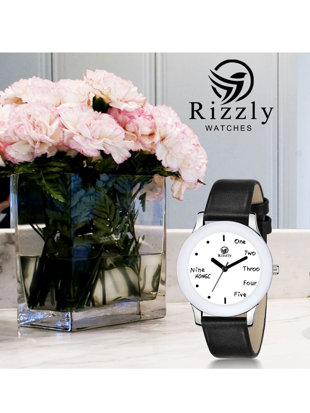 Septem Women White Printed Dial & Black Leather Bracelet Style Straps Analogue Watch SP-117 Black-Septem